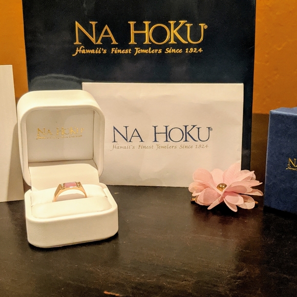 14k Pink Mother of Pearl Diamond Rose Gold Ring - Picture 4 of 14